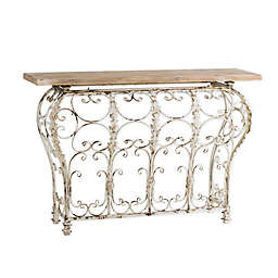 A&B Home Iron Console Table in Antique White
