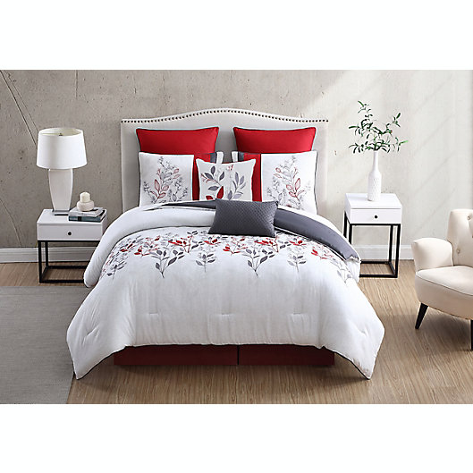 Alternate image 1 for Jovina 8-Piece Queen Comforter Set in Red/Grey