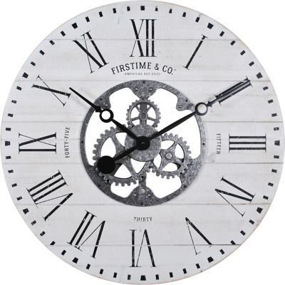FirsTime &amp; Co.&reg; Shiplap Farmhouse Gears 27-Inch Wall Clock in White