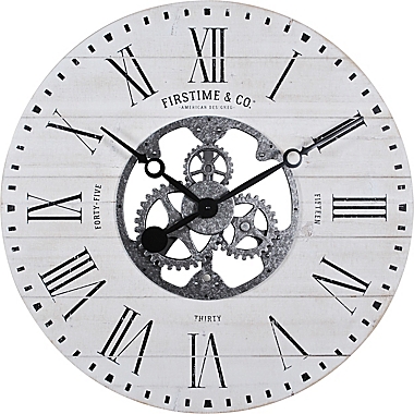 FirsTime &amp; Co.&reg; Shiplap Farmhouse Gears 27-Inch Wall Clock in White. View a larger version of this product image.