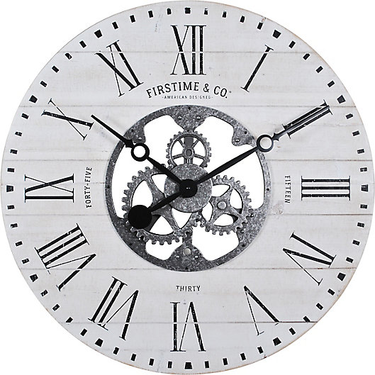Alternate image 1 for FirsTime & Co.® Shiplap Farmhouse Gears 27-Inch Wall Clock in White