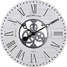 FirsTime & Co.® Shiplap Farmhouse Gears 27-Inch Wall Clock in White
