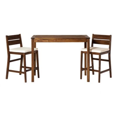 Forest Gate 3-Piece Acacia Wood Patio Counter-Height Dining Set in Dark Brown with Cushions