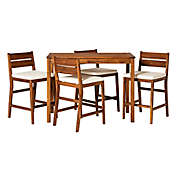 Forest Gate 5-Piece Acacia Wood Patio Counter-Height Dining Set in Brown with Cushions