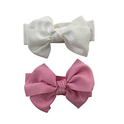 Curls &amp; Pearls 2-Pack Bow Headband Set in White/Pink