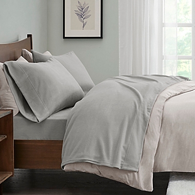 True North by Sleep Philosophy Micro Fleece King Sheet Set in Grey. View a larger version of this product image.