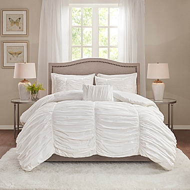 Madison Park Delancey 4-Piece Queen Comforter Set in White. View a larger version of this product image.