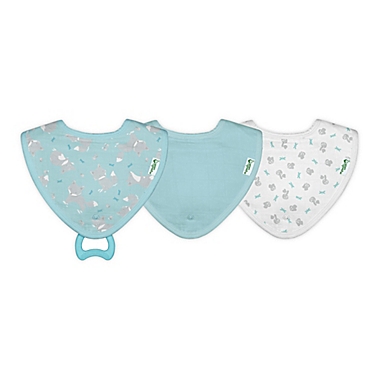 green sprouts&reg; 3-Pack Organic Cotton Muslin Stay-dry Teether Bibs in Aqua Fox. View a larger version of this product image.