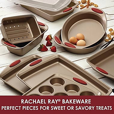 Rachael Ray&trade; Cucina Non-Stick 10-Piece Bakeware Set in Brown/Red. View a larger version of this product image.