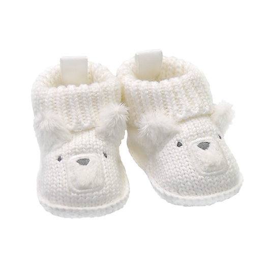 Alternate image 1 for goldbug Newborn Crochet Knit Bear Bootie in White
