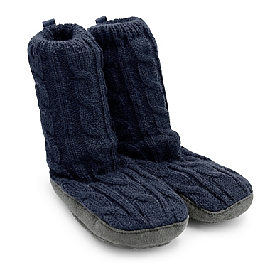 Goldbug&trade; Size 6-12M Cable Knit Slipper in Navy. View a larger version of this product image.