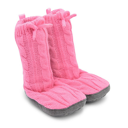 Alternate image 1 for Goldbug™ Size 12-18M Cable Knit Slipper in Pink