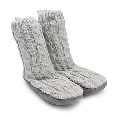 Goldbug&trade; Size 12-18M Cable Knit Slipper in Grey. View a larger version of this product image.