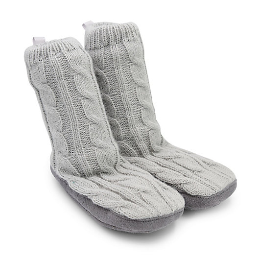 Alternate image 1 for Goldbug™ Size 6-12M Cable Knit Slipper in Grey