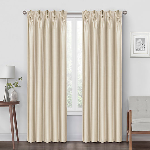 Alternate image 1 for Pinch Pleat 84-Inch Back Tab Blackout Window Curtain Panel in Champagne