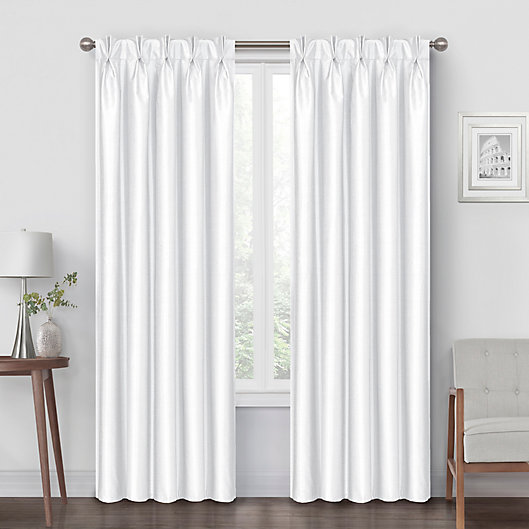 Alternate image 1 for Pinch Pleat 84-Inch Back Tab Blackout Window Curtain Panel in White