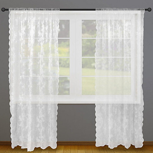 Alternate image 1 for Flower Blossom Lace Rod Pocket Light Filtering Window Curtain Panels (Set of 2)