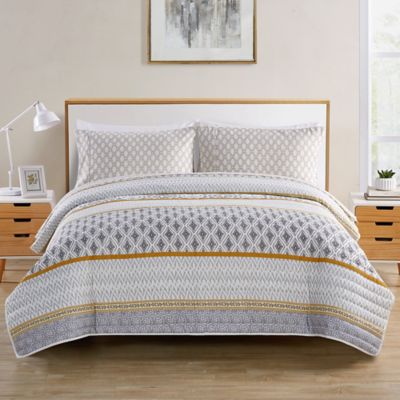 VCNY Home Sage Geometric Stripe 5-Piece Twin XL Quilt Set