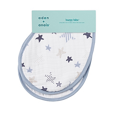 aden + anais&reg; 2-Pack Rock Star Muslin Burpy Bib in Blue. View a larger version of this product image.