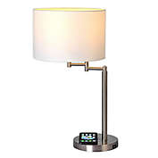 Adesso&reg; Swing Arm Qi Wireless Charging Table Lamp with Drum Shade