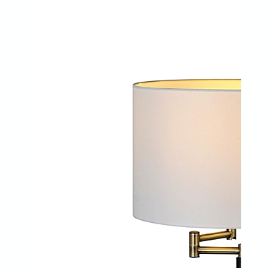 Adesso&reg; Swing Arm Qi Wireless Charging Table Lamp in Brass/Black with Drum Shade. View a larger version of this product image.