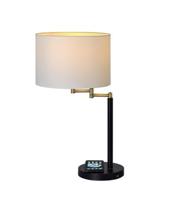 Adesso&reg; Swing Arm Qi Wireless Charging Table Lamp in Brass/Black with Drum Shade