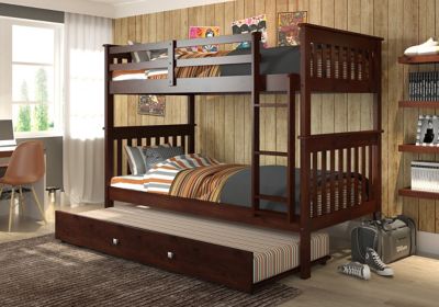 Mission Twin Over Twin Bunk Bed with Trundle in Cappuccino