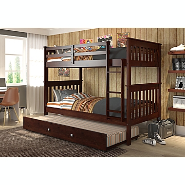 Mission Twin Over Twin Bunk Bed with Trundle in Cappuccino. View a larger version of this product image.