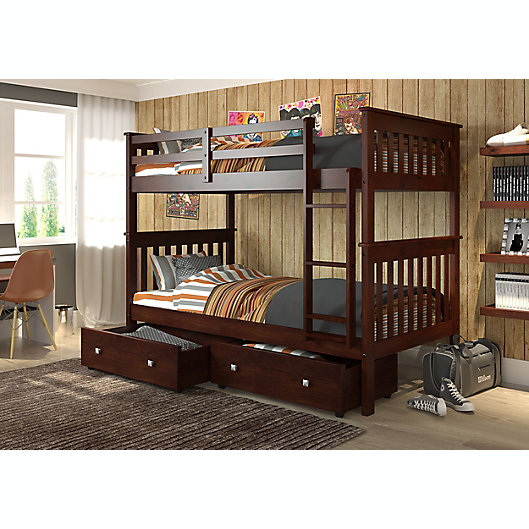 Mission Twin Over Bunk Bed With, Rustic Sand Twin Tree House Loft Bed With Drawers