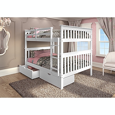 Mission Full Over Full Bunk Bed with Drawer Storage in White. View a larger version of this product image.