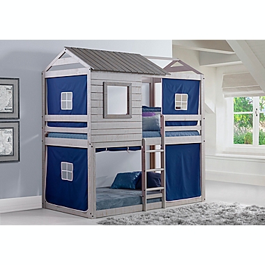 Deer Blind Twin Bunk Bed with Tent Kit in Rustic Grey/Blue. View a larger version of this product image.