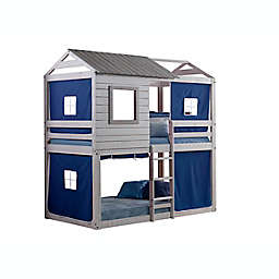 Deer Blind Twin Bunk Bed with Tent Kit in Rustic Grey/Blue