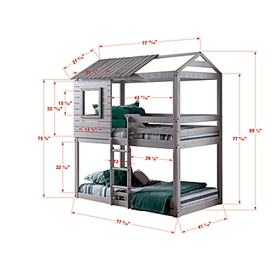 Deer Blind Twin Bunk Bed with Tent Kit in Rustic Grey/Pink. View a larger version of this product image.