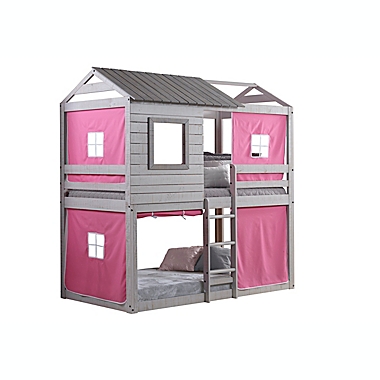 Deer Blind Twin Bunk Bed with Tent Kit in Rustic Grey/Pink. View a larger version of this product image.