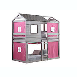 Deer Blind Twin Bunk Bed with Tent Kit in Rustic Grey/Pink