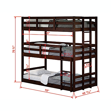 Triple Twin Over Twin Bunk Bed in Cappuccino. View a larger version of this product image.
