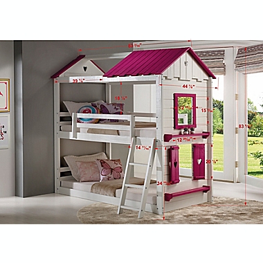 Sweetheart Twin Over Twin Bunk Bed with Tent Kit in White/Pink. View a larger version of this product image.