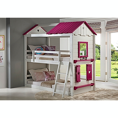 Sweetheart Twin Over Twin Bunk Bed in White/Pink. View a larger version of this product image.