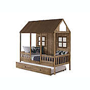 Porch Low Loft Twin Bed with Trundle in Rustic Driftwood