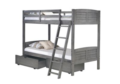 Louver Twin Over Twin Bunk Bed with Drawer Storage in Antique Grey