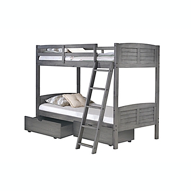 Louver Twin Over Twin Bunk Bed with Drawer Storage in Antique Grey. View a larger version of this product image.