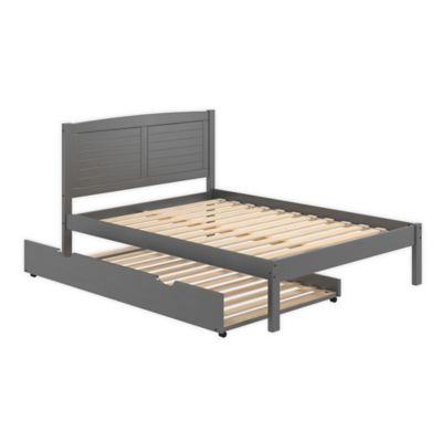 Louver Full Panel Bed with Trundle in Antique Grey