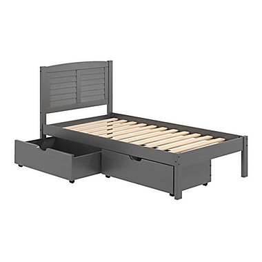 Louver Platform Twin Bed with Under Bed Drawers in Antique Grey. View a larger version of this product image.