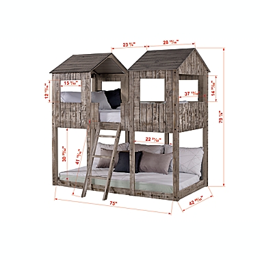 Tower Twin Over Twin Bunk Bed in Rustic Dirty White. View a larger version of this product image.