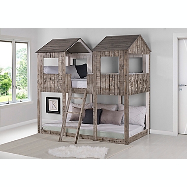 Tower Twin Over Twin Bunk Bed in Rustic Dirty White. View a larger version of this product image.