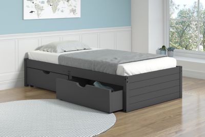 Twin Platform Bed with Storage in Dark Grey