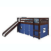 Mission Twin Low Loft Bed in Cappuccino with Blue Tent Kit