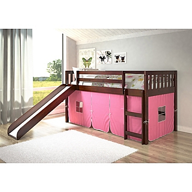 Mission Twin Low Loft Bed in Cappuccino with Pink Tent Kit. View a larger version of this product image.