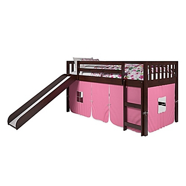 Mission Twin Low Loft Bed in Cappuccino with Pink Tent Kit. View a larger version of this product image.
