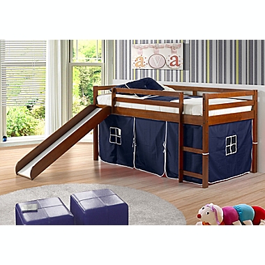 Twin Loft Bed in Espresso with Blue Tent Kit. View a larger version of this product image.